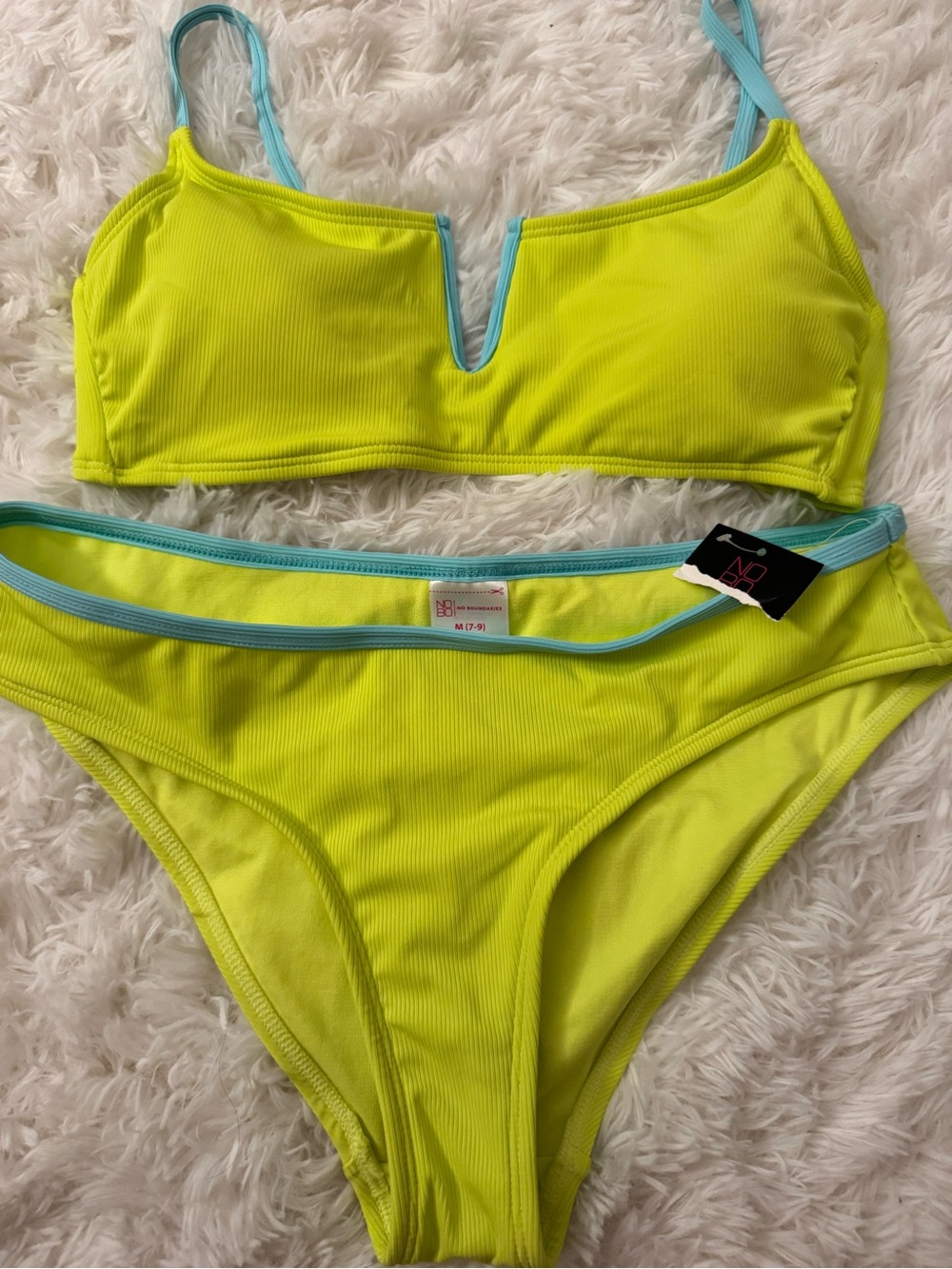 NOBO Neon Yellow Bikini with Light Blue Trim - Women Swim
